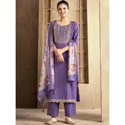 JAINICA Women Floral Embroidered Kurta with Trousers & Dupatta-picture-33