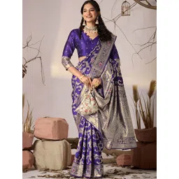JAINICA Woven Design Zari Banarasi Saree With Blouse-picture-14