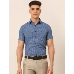Jainish Blue Cotton Regular Fit Checks Shirt-picture-32