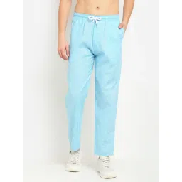 Jainish Blue Cotton Regular Fit Self Pattern Trackpants-picture-22