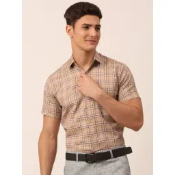 Jainish Brown Cotton Regular Fit Checks Shirt-picture-24