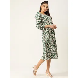 JAINISH Floral Print Puff Sleeves Crepe Midi Dress image 4