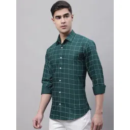 Jainish Green Cotton Regular Fit Checks Shirt-picture-14