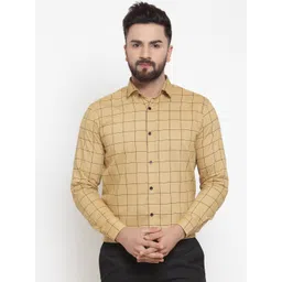 JAINISH Men Beige & Black Regular Fit Checked Formal Shirt-picture-25