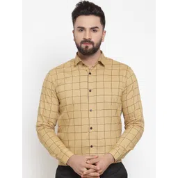 JAINISH Men Beige Regular Fit Checked Cotton Formal Shirt-picture-38