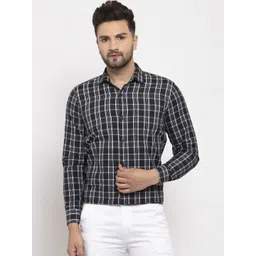 JAINISH Men Black Classic Slim Fit Tartan Checks Checked Pure Cotton Formal Shirt-picture-34