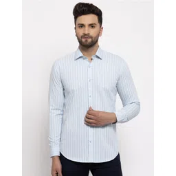JAINISH Men Blue & Off-White Regular Fit Striped Casual Shirt-picture-18