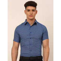 JAINISH Men Blue Classic Micro Checks Printed Formal Shirt-picture-12
