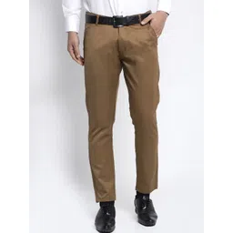 JAINISH Men Brown Slim Fit Solid Formal Trousers-picture-35