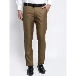 JAINISH Men Brown Slim Fit Solid Formal Trousers-picture-33