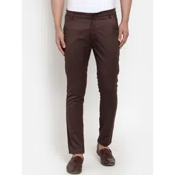 JAINISH Men Brown Smart Slim Fit Solid Regular Trousers-picture-38
