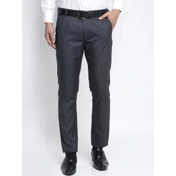 JAINISH Men Charcoal Smart Slim Fit Formal Trousers-image-5