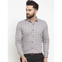 JAINISH Men Grey & Black Regular Fit Checked Formal Shirt-picture-19
