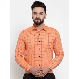 JAINISH Men Orange & Black Regular Fit Checked Formal Shirt-picture-24