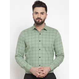 JAINISH Men Sea Green Checked Formal Shirt-picture-15