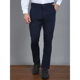 Jainish Navy Blue Cotton Tapered Fit Trousers-picture-12