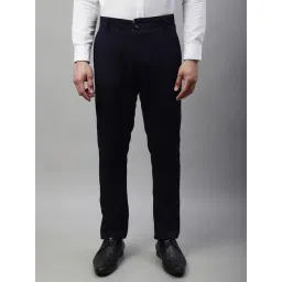 Jainish Navy Cotton Tapered Fit Texture Trousers-picture-27