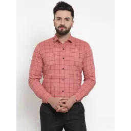 Jainish Peach Cotton Regular Fit Checks Shirt-picture-42