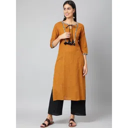 JAIPUR ATTIRE Women Brown Keyhole Neck Kurta-picture-18