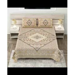 jaipur fabric 150 GSM Geometric Print King-Size Bedsheet with Pillow Covers-picture-10