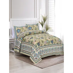 JAIPUR FABRIC Beige Floral 180 TC King Bedsheet with 2 Pillow Covers-picture-36