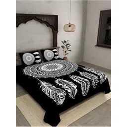 JAIPUR FABRIC Black & White Floral 180 TC Cotton King Bedsheet With 2 Pillow Covers-picture-15
