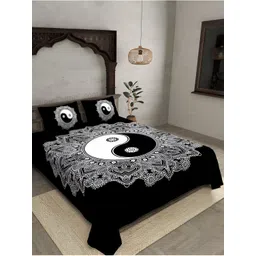 JAIPUR FABRIC Black & White Floral 180 TC Pure Cotton King Bedsheet with 2 Pillow Covers-picture-13