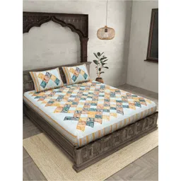 JAIPUR FABRIC Blue & Brown Geometric 240 TC Cotton King Bedsheet with 2 Pillow Covers-image-42