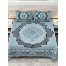 JAIPUR FABRIC Blue & Grey Geometric 180 TC King Bedsheet with 2 Pillow Covers-picture-13