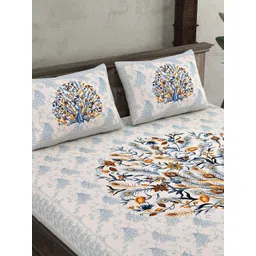 JAIPUR FABRIC Blue & Grey Printed Cotton 250 TC Queen Bedsheet with 2 Pillow Covers image 2