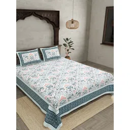 JAIPUR FABRIC Blue & White Ethnic Motifs Cotton 180TC Double King Bedsheet Set-2.74mx2.28m-picture-36