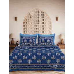 JAIPUR FABRIC Blue & White Printed 240 TC Cotton King Bedsheet Set 2.74 m x 2.74 m-picture-17