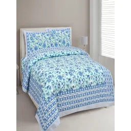 JAIPUR FABRIC Blue Floral 180 TC King Bedsheet with 2 Pillow Covers-picture-25