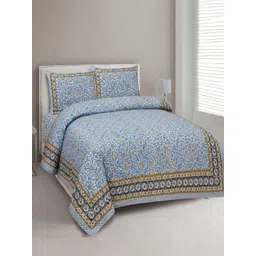 JAIPUR FABRIC Blue Floral 180 TC King Bedsheet with 2 Pillow Covers-picture-31