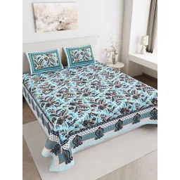 JAIPUR FABRIC Blue Floral 180 TC King Bedsheet with 2 Pillow Covers-picture-38