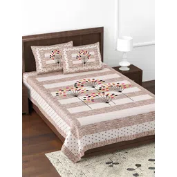 JAIPUR FABRIC Brown & Red Ethnic Motifs Cotton 180 TC Single Bedsheet with 2 Pillow Covers-image-28