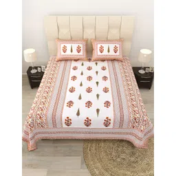 JAIPUR FABRIC Brown & White Floral 180 TC Queen Bedsheet with 2 Pillow Covers-image-19