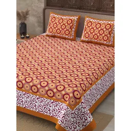 JAIPUR FABRIC Brown & White Geometric Cotton 120 TC King Bedsheet With 2 Pillow Covers-image-23