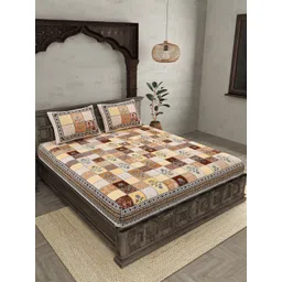 JAIPUR FABRIC Brown & White Printed Cotton 210 TC Queen Bedsheet with 2 Pillow Covers-image-11