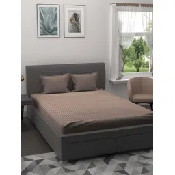 JAIPUR FABRIC Brown & White Striped 160 TC Cotton King Bedsheet With 2 Pillow Covers-image-17