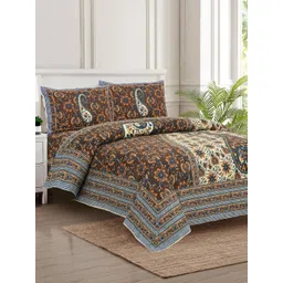 JAIPUR FABRIC Brown Floral 180 TC King Bedsheet with 2 Pillow Covers-picture-34