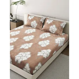 JAIPUR FABRIC Camel Brown Floral 300 TC King Bedsheet with 2 Pillow Covers-picture-12