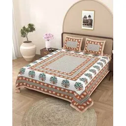jaipur fabric Floral Print Double Bedsheet with Pillow Covers-picture-52