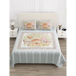 JAIPUR FABRIC Green & Brown Printed Pure Cotton 210 TC King Bedsheet Set 2.74m x 2.54m-image-41