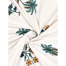 JAIPUR FABRIC Green & White Floral Cotton Flat Queen Bedsheet with 2 Pillow Covers image 2