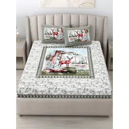 JAIPUR FABRIC Green & White Floral Printed Cotton 180 TC King Bedsheet Set 2.74m x 2.28m-picture-13