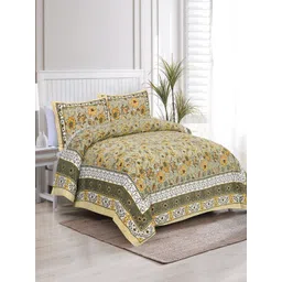 JAIPUR FABRIC Green Floral 180 TC King Bedsheet with 2 Pillow Covers-picture-30