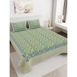JAIPUR FABRIC Green Floral 180 TC King Bedsheet with 2 Pillow Covers-picture-42