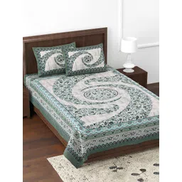 JAIPUR FABRIC Grey & Turquoise Blue Cotton 180 TC Single Bedsheet with 2 Pillow Covers-picture-22