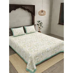 JAIPUR FABRIC Grey & White Ethnic Motifs Cotton 300 TC King Bedsheet with 2 Pillow Covers-picture-27